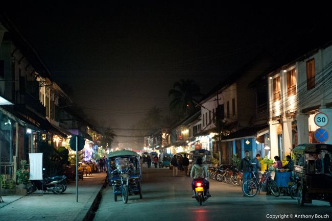 Nighttime on Sisavangvong Road in Luang Prabang
