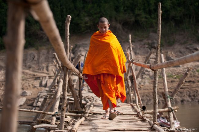A Monk Crossing a Bamboo Bridge